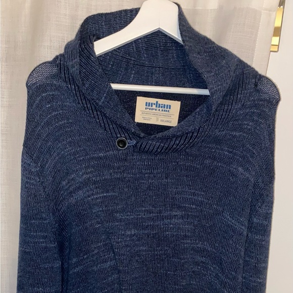 Urban Pipeline Sweater Mens XXLARGE Blue 100% Cotton Shawl Collar Button Neck - Picture 3 of 5